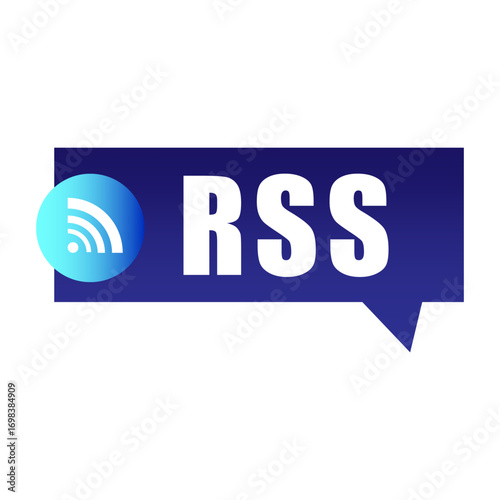 RSS feed symbol. Wi Fi signal icon. Blue speech bubble. Vector information concept.