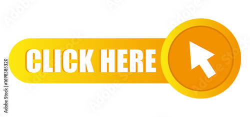 Click here button. Pointer arrow symbol. Call action Vector. Web navigation element.
