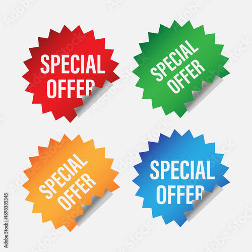 Special offer labels. Colorful sale badges. Discount promotion tags. Vector sticker set.