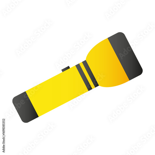 Yellow black flashlight. Portable light source. Camping adventure tool. Battery powered torch.