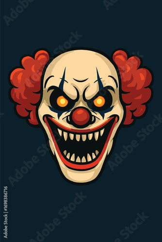 Creepy Evil Clown Face Illustration – Scary Halloween Character on Dark Background