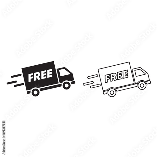 Free shipping icon with delivery truck symbol. Fast and free delivery service, transparent vector icon for apps and websites.