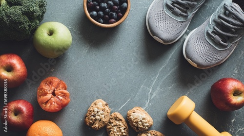 Fruit, grains, and athletic shoes image