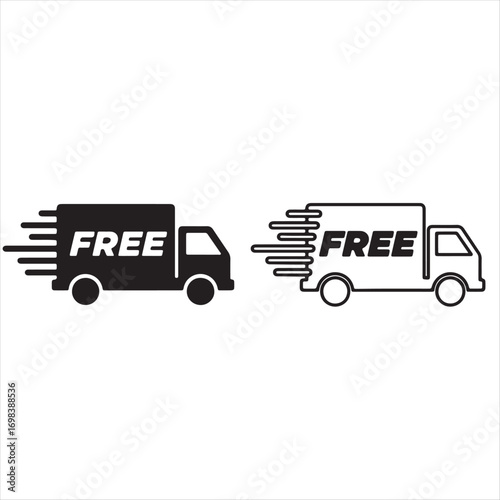 Free shipping icon with delivery truck symbol. Fast and free delivery service, transparent vector icon for apps and websites.
