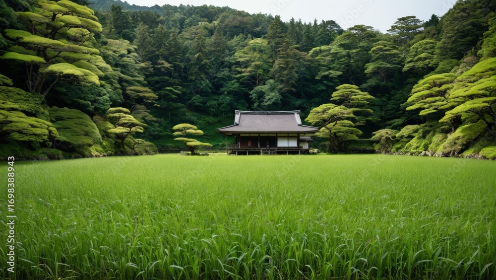 Obraz premium 田舎の田んぼの中にある家