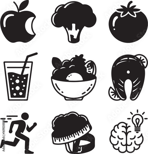 Silhouette of a Person Holding a Heart with Nutrition Icons vector