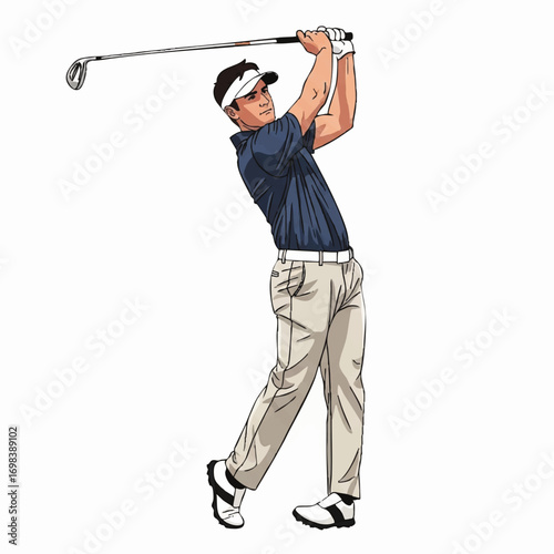 Vector Illustration of Golfer Swinging in Modern Style with Neutral Colors and Dynamic Pose