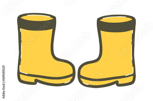 Pair of yellow rubber boots for rainy weather