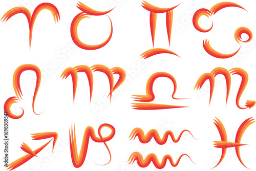 red orange creative abstract hand drawn zodiac astrology signs