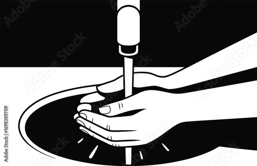 Clean hands being washed under running water in a sink