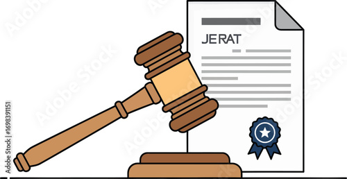 Gavel and legal document illustration representing law and justice.