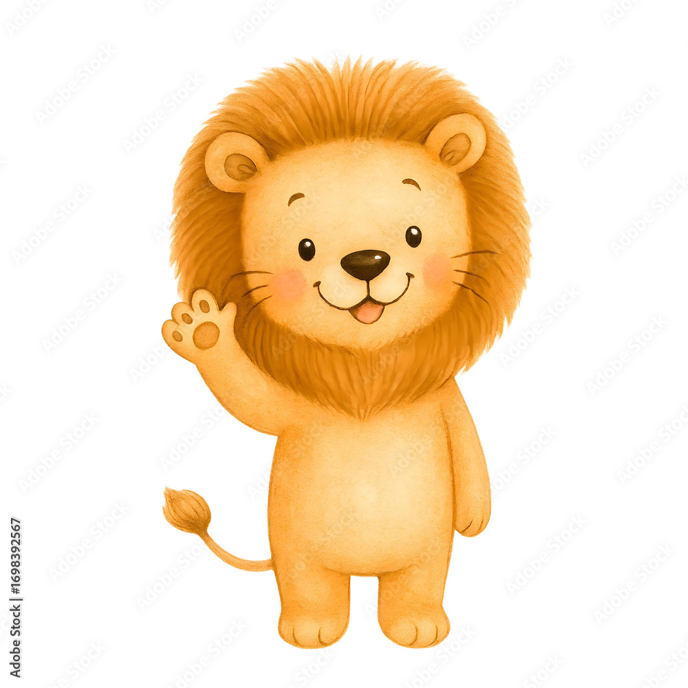 Obraz premium Cute Watercolor Lion Illustration, Adorable Safari Animal Clipart