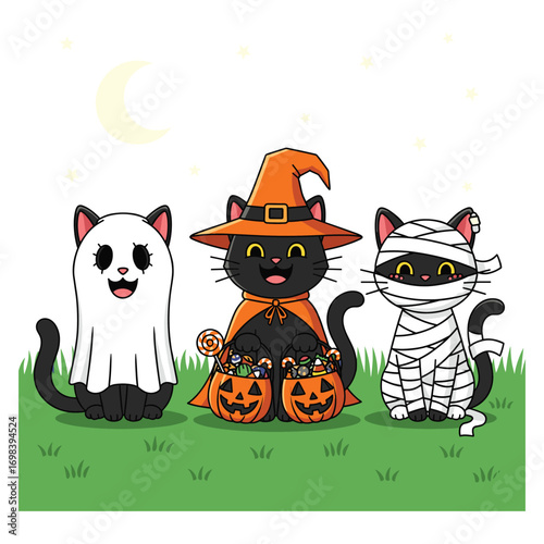 Cute black cats Halloween ghost mummy witch costume