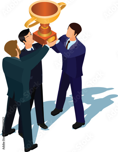 vector illustration of businessmans cheering trophy