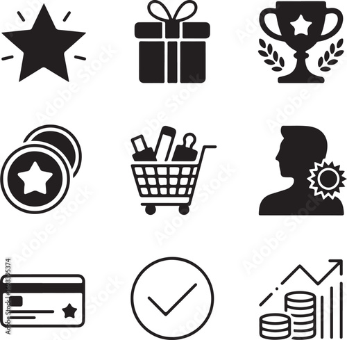 Set of Nine Detailed Online Loyalty Program Icons with Transparent Background digital reward