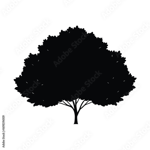 Minimalist black silhouette of a bush on a clean white background