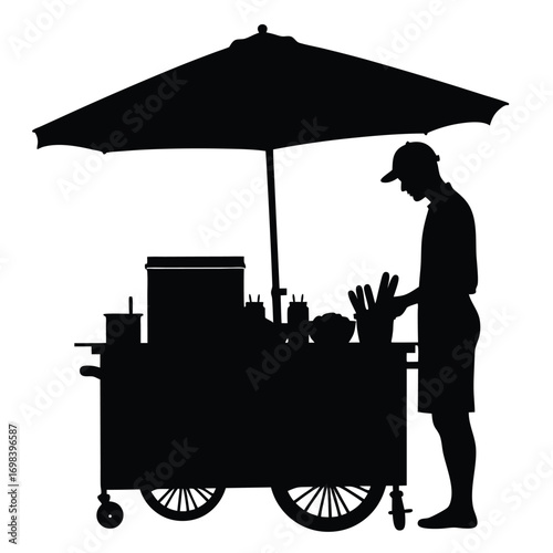 Street food vendor cart silhouette illustration business theme