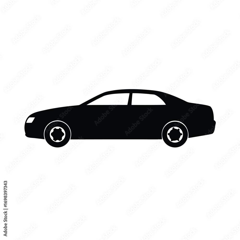 Fototapeta premium Minimalist black car silhouette on a clean white background for design