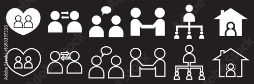 Community and teamwork line icon collection. Icons representing community, teamwork, collaboration, support, networking, and social interaction for digital projects and designs. vector illustration.