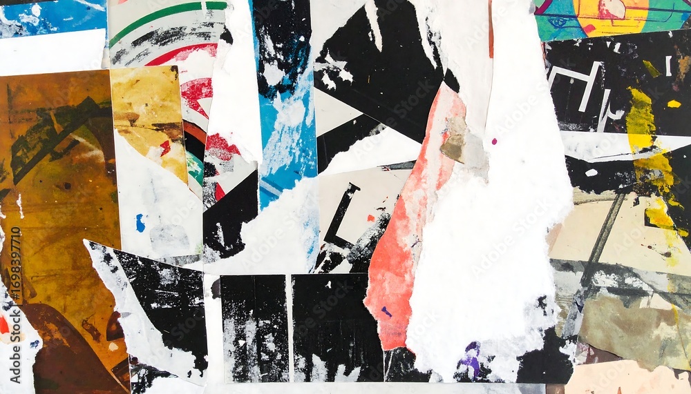 Fototapeta premium A collage of ripped and overlapping posters
