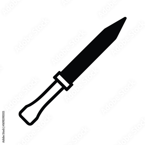 Minimalist black silhouette of a chisel on a clean white background