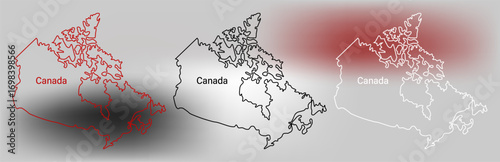 Set map in tree colors, with outline and text on a mesh background of the Canada. Map of Canada. Borders of the Canada.