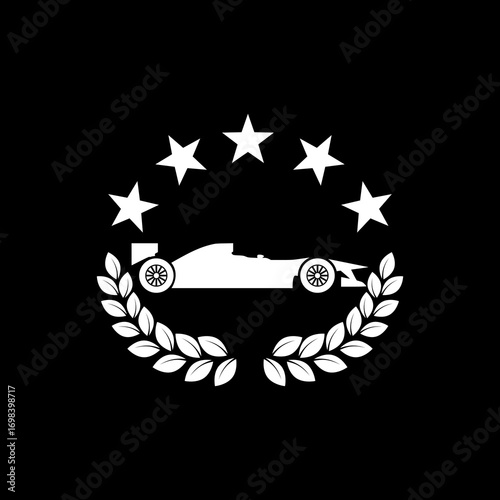 Formula one five stars laurel icon isolated on black background