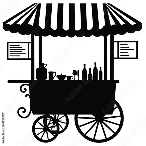 Street food vendor cart silhouette illustration business theme