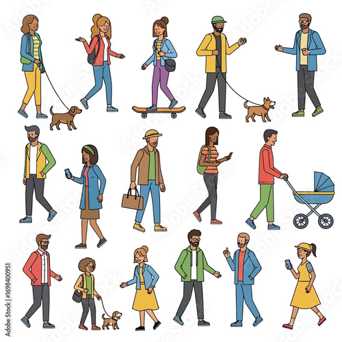 Diverse People Walking Outdoors City Street Scene.