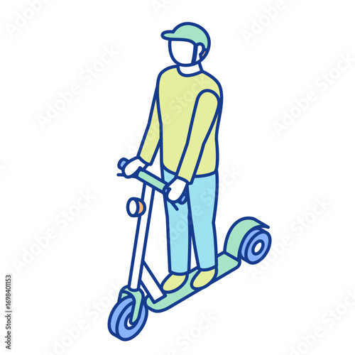 Isometric illustration of a man riding an electric kickboard