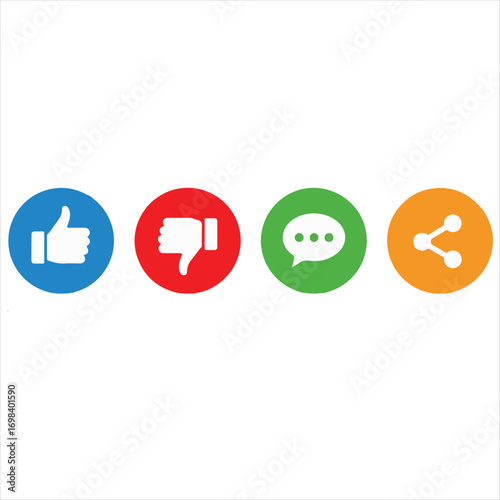 like, dislike, comment and share buttons. set of social media reaction button or icon for video, blog, website, ui, app. vector illustration on transparent Background