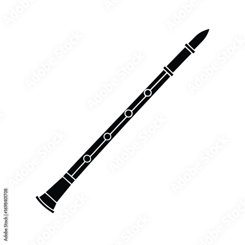Minimalist black silhouette of a flute on a clean white background