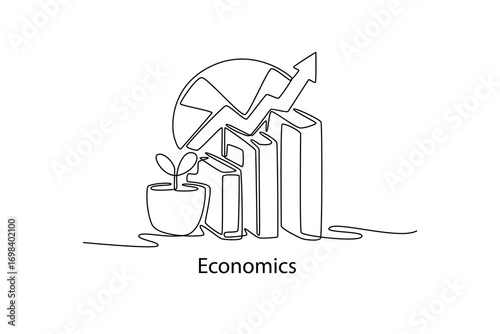 Economics. School Subjects concept. Single line draw design. Vector graphic illustration
