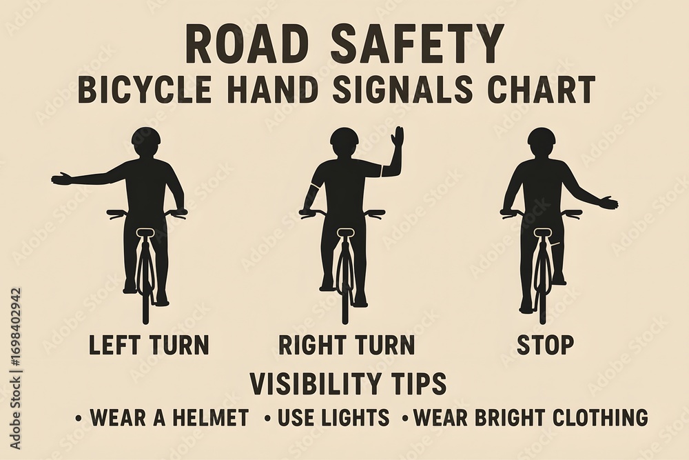 Obraz premium Bicycle Hand Signals and Turning Indicators for Cycling Safety