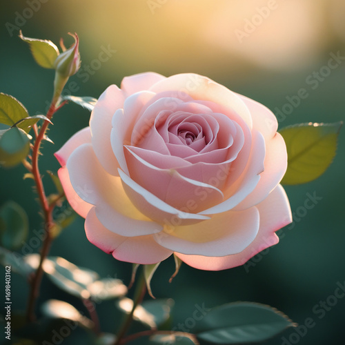 pink rose on a blue background