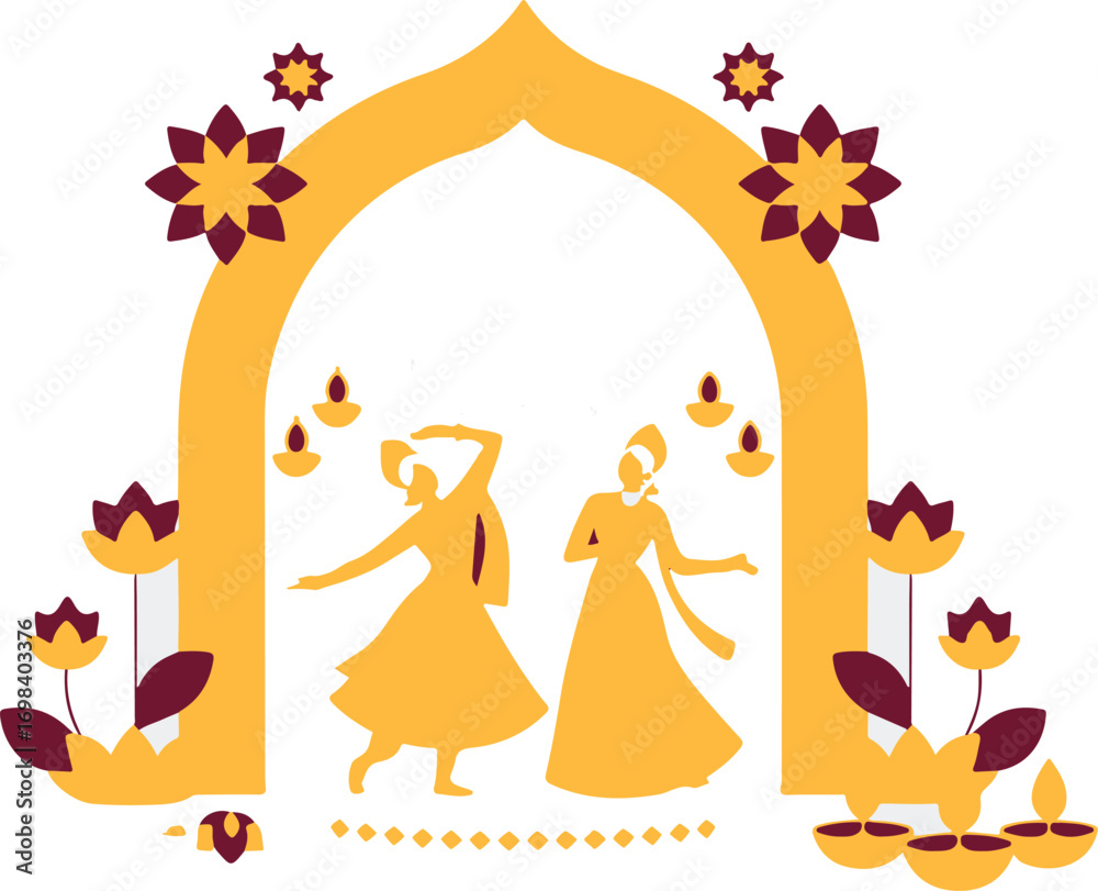 Naklejka premium Dancing silhouettes under a decorative archway art