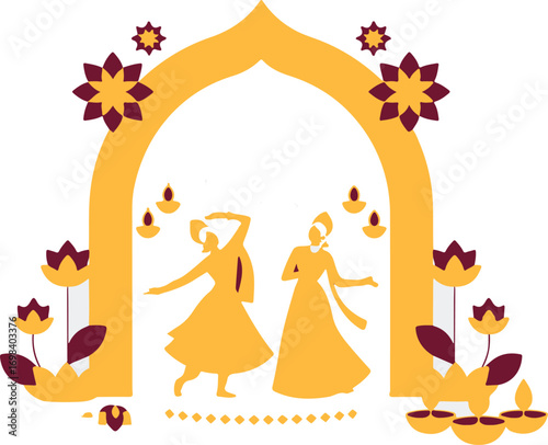Dancing silhouettes under a decorative archway art
