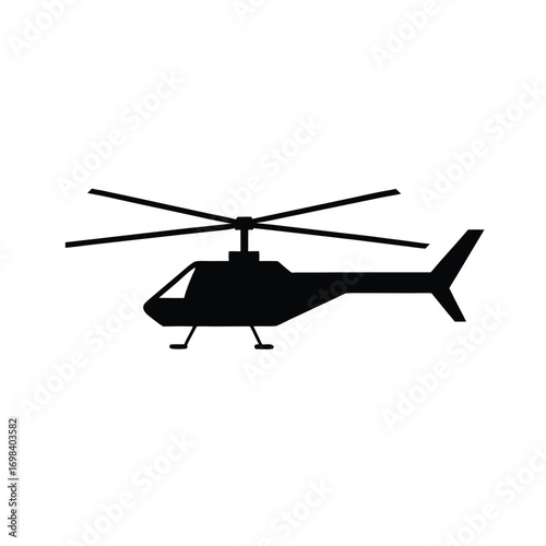 Black helicopter silhouette isolated on a clean white background for graphic design
