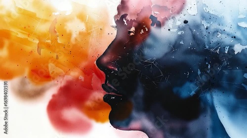Watercolor portrait of a woman's face with delicate features and soft colors