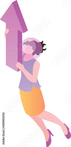 a woman with a space helmet flying with an arrow