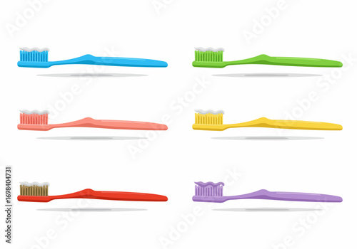 Colorful Toothbrushes with Toothpaste: A Collection of Dental Hygiene Tools for Daily Oral Care and Freshness