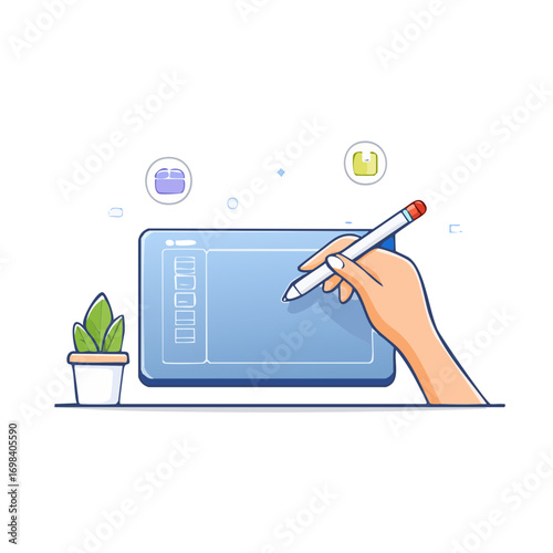 Hand Drawing On Graphic Tablet With Stylus