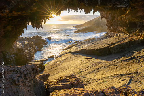 Admirals Arch in Flinders Chase National Park at sunset, Kangaroo Island, South Australia. 