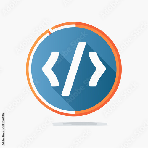 Code Tag Icon In Blue Orange Circle