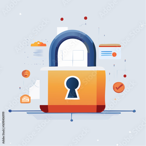 Digital Security Illustration With Padlock And Icons