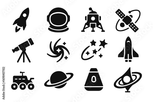 Rover travel lander lunar rocket astronaut icon cosmic vector star helmet