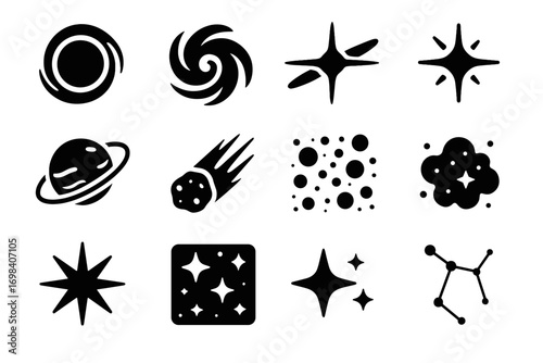 Collection nebula starburst exoplanet space galaxy constellation vector icons binary belt icon