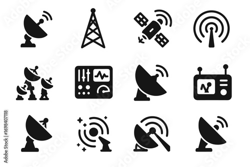 Station icon vector space satellite star icons panel communication radar tower relay