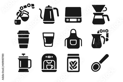 Vector icon scale machine caf robot kettle smart pouring robotic tools coffee