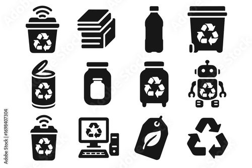 Icons paper lid battery label smart recycling icon household stack compost vector